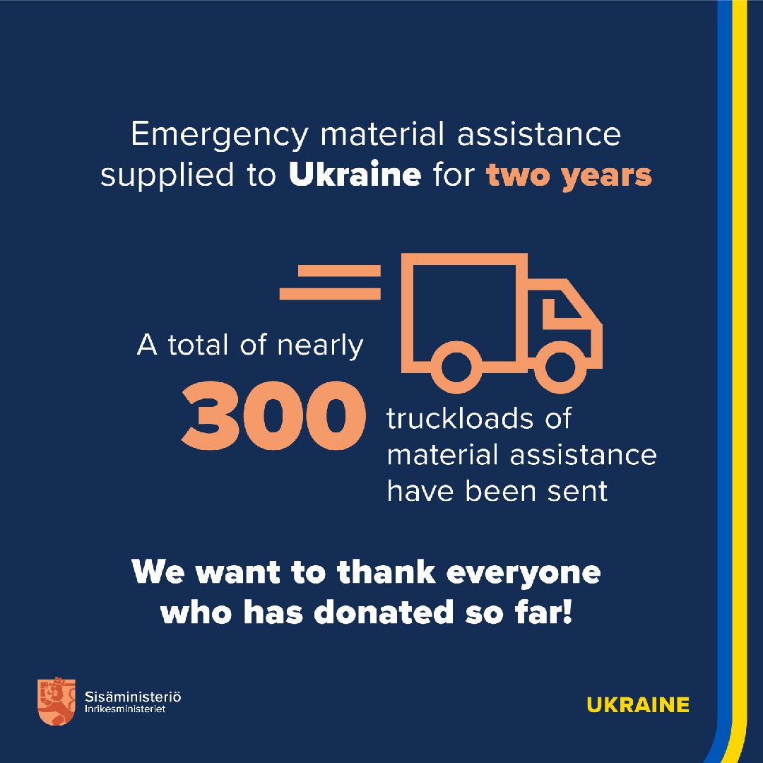 Emergency material assistance supplied to Ukraine for two years. A total of nearly 300 truckloads of material assistance have been sent. We want to thak everyone who has donated so far!