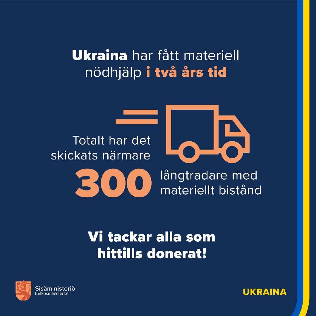 Ukraina har fått materiell nödhjälp i två års tid. Totalt har det skickats närmare 300 långtradare med materiellt bistånd. Vi tackar alla som hittills donerat!