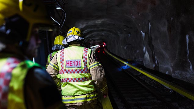 Fire fighter in a tunnel.